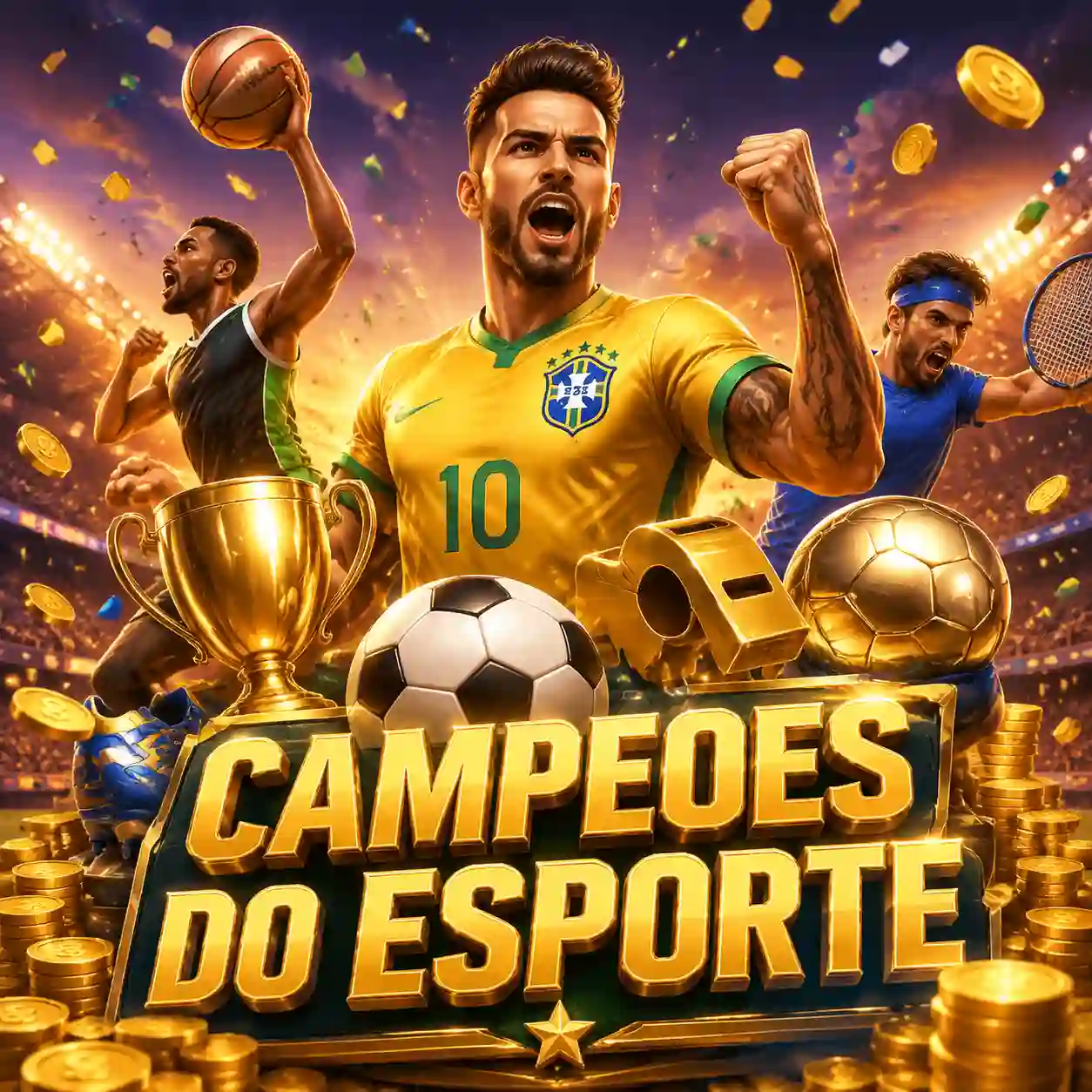 estádio à noite com luzes douradas e gramado iluminado para apostas esportivas