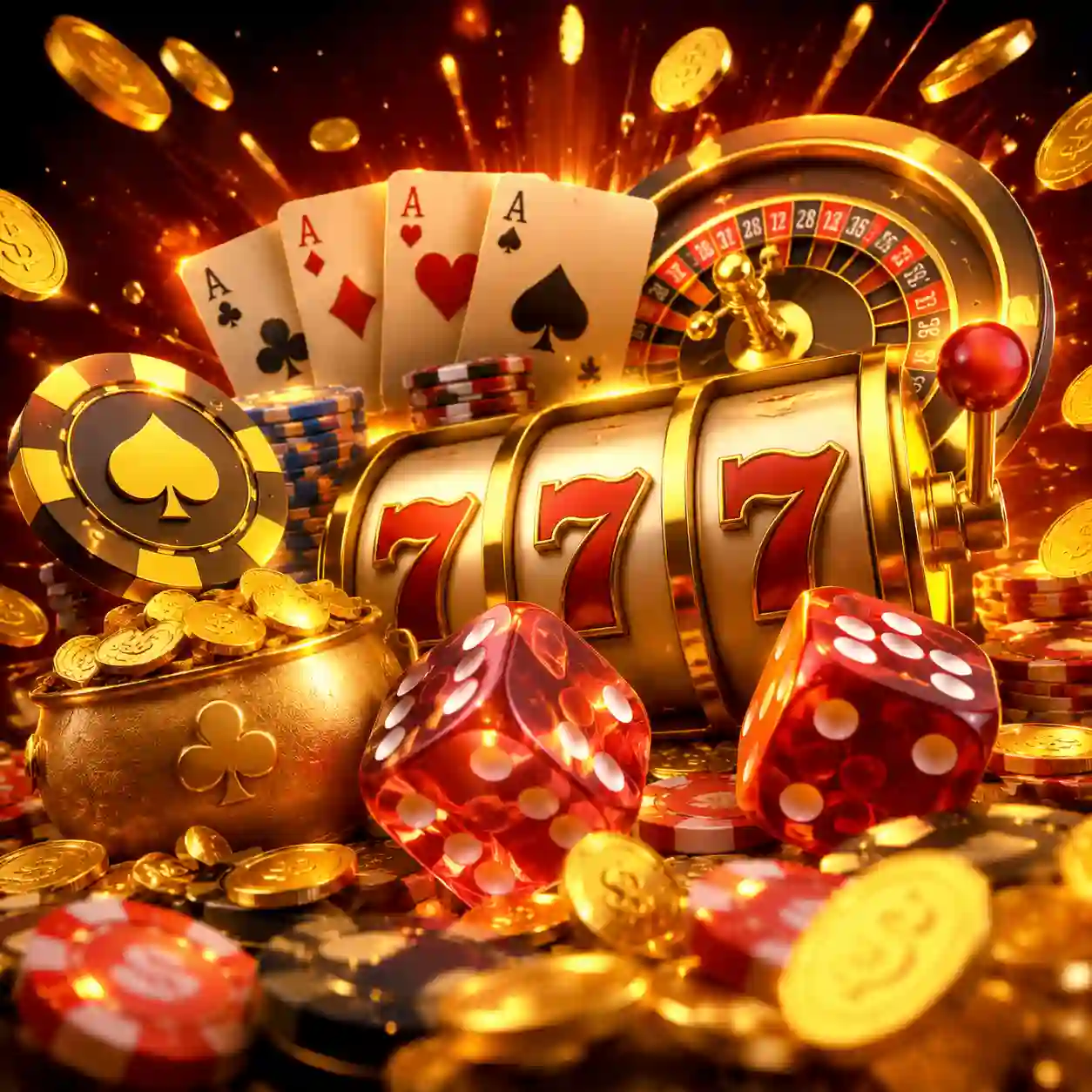 Máquinas de caça-níquel brilhando em dourado com luzes neon em cassino digital