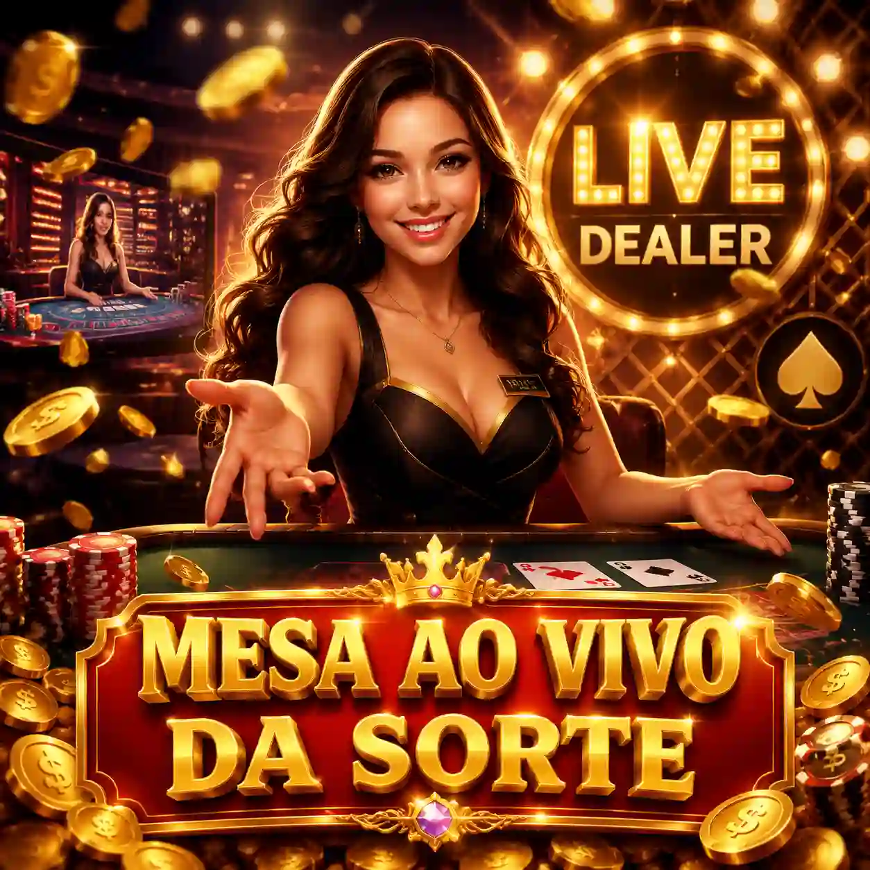 dealer ao vivo em estúdio escuro iluminado